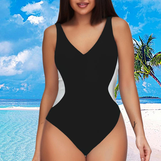 Women's One-piece Deep V Contrast Color Swimsuit